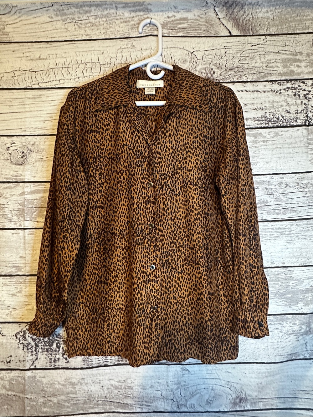 The Limited 100% Silk Leopard Print Button Front Blouse Small